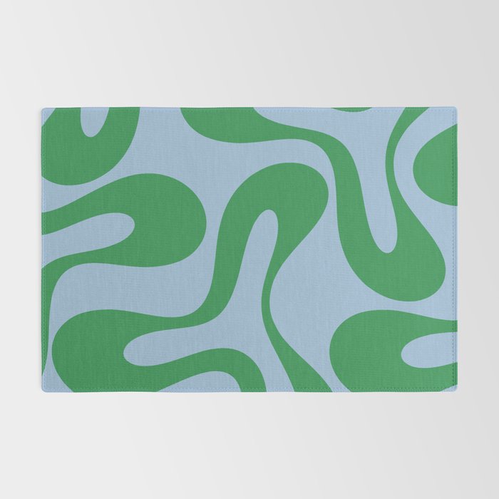 Soft Curves Retro Modern Abstract Pattern in Green and Light Blue Rug Gallery Image 2