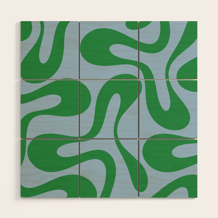 Soft Curves Retro Modern Abstract Pattern in Green and Light Blue Wood Wall Art Gallery Image 1