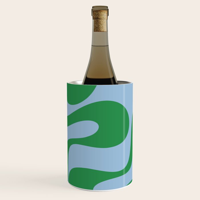 Soft Curves Retro Modern Abstract Pattern in Green and Light Blue Wine Chiller Gallery Image 2
