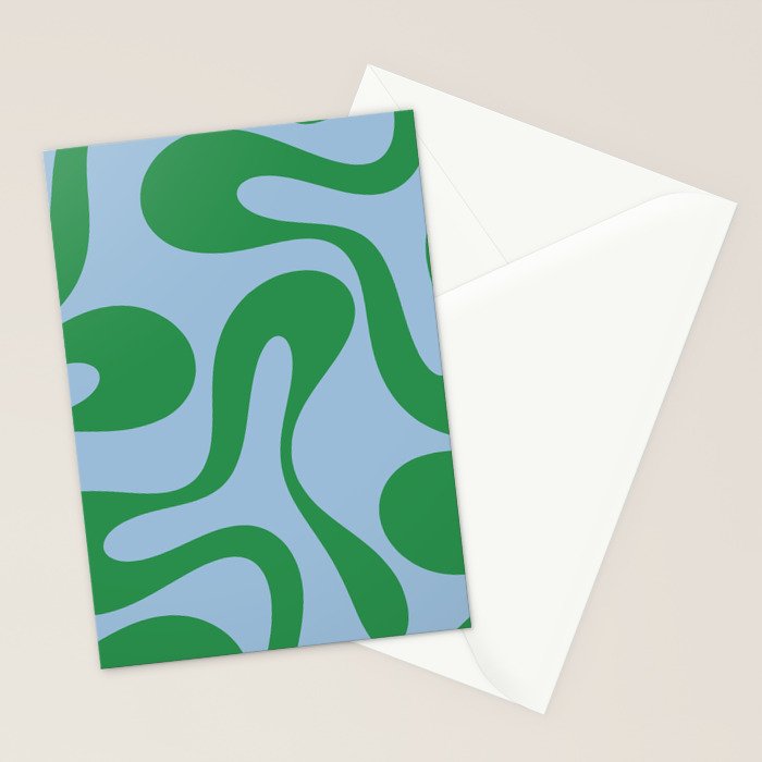 Soft Curves Retro Modern Abstract Pattern in Green and Light Blue Stationery Card Gallery Image 2