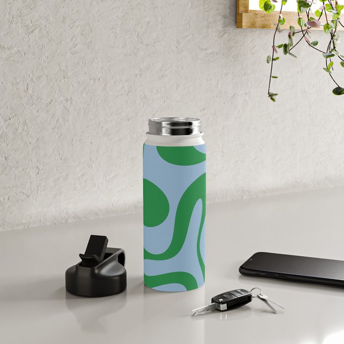 Soft Curves Retro Modern Abstract Pattern in Green and Light Blue Water Bottle Gallery Image 4