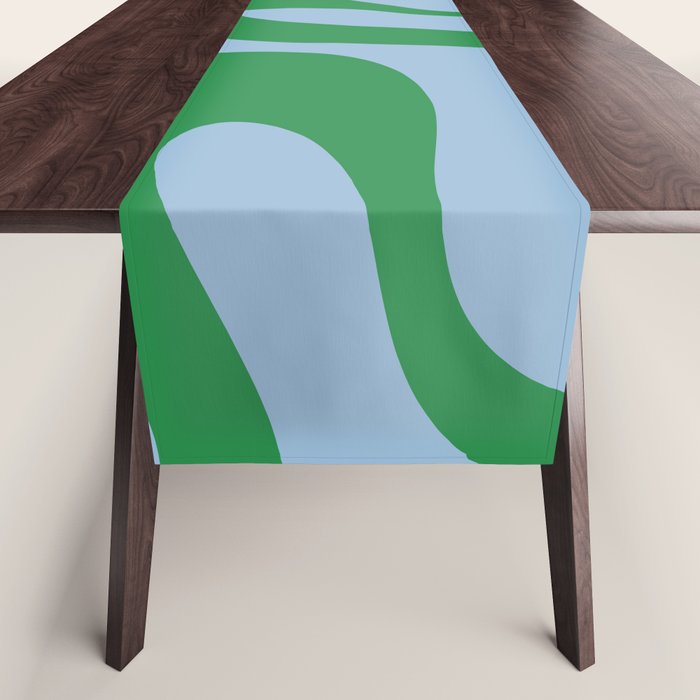 Soft Curves Retro Modern Abstract Pattern in Green and Light Blue Table Runner Gallery Image 1