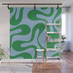 Soft Curves Retro Modern Abstract Pattern in Green and Light Blue Wall Mural Gallery Image 1