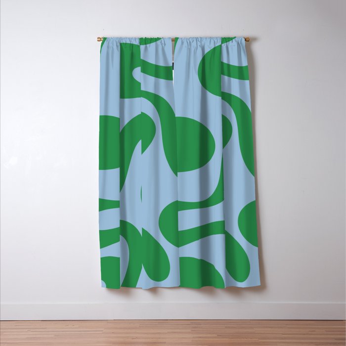 Soft Curves Retro Modern Abstract Pattern in Green and Light Blue Window Curtain Gallery Image 3