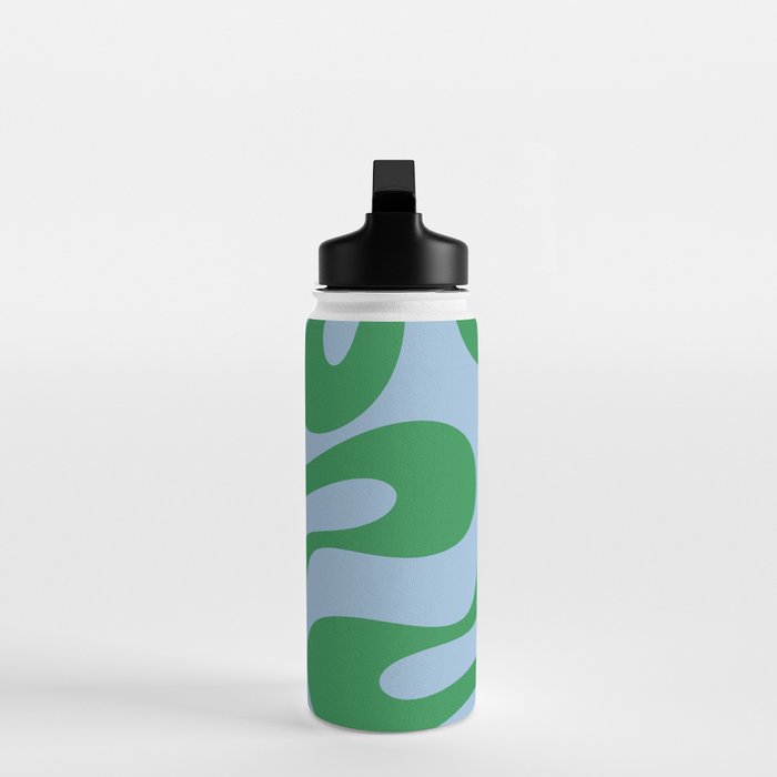 Soft Curves Retro Modern Abstract Pattern in Green and Light Blue Water Bottle Gallery Image 3