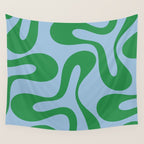 Soft Curves Retro Modern Abstract Pattern in Green and Light Blue Wall Tapestry Gallery Image 4
