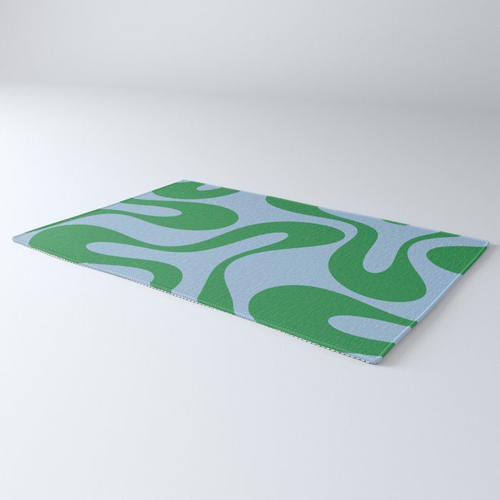 Soft Curves Retro Modern Abstract Pattern in Green and Light Blue Rug Gallery Image 3