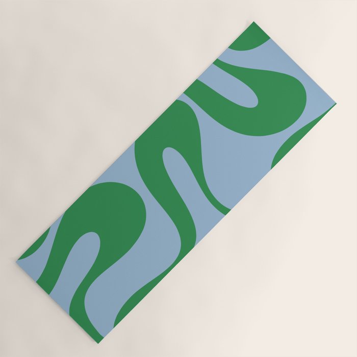 Soft Curves Retro Modern Abstract Pattern in Green and Light Blue Yoga Mat Gallery Image 1