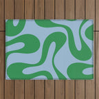 Soft Curves Retro Modern Abstract Pattern in Green and Light Blue Outdoor Rug Gallery Image 1