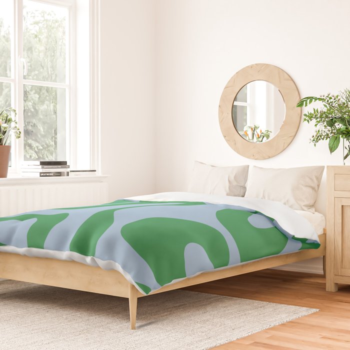 Soft Curves Retro Modern Abstract Pattern in Green and Light Blue Duvet Cover Gallery Image 2