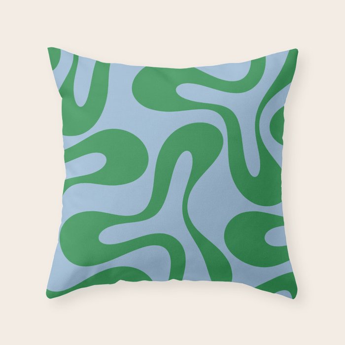 Soft Curves Retro Modern Abstract Pattern in Green and Light Blue Throw Pillow Gallery Image 6