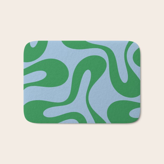 Soft Curves Retro Modern Abstract Pattern in Green and Light Blue Bath Mat Gallery Image 1