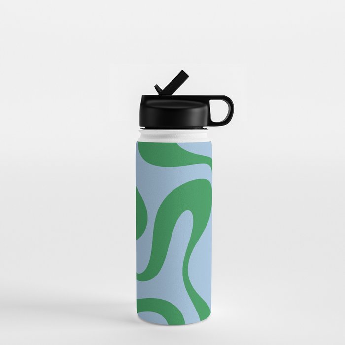 Soft Curves Retro Modern Abstract Pattern in Green and Light Blue Water Bottle Gallery Image 1