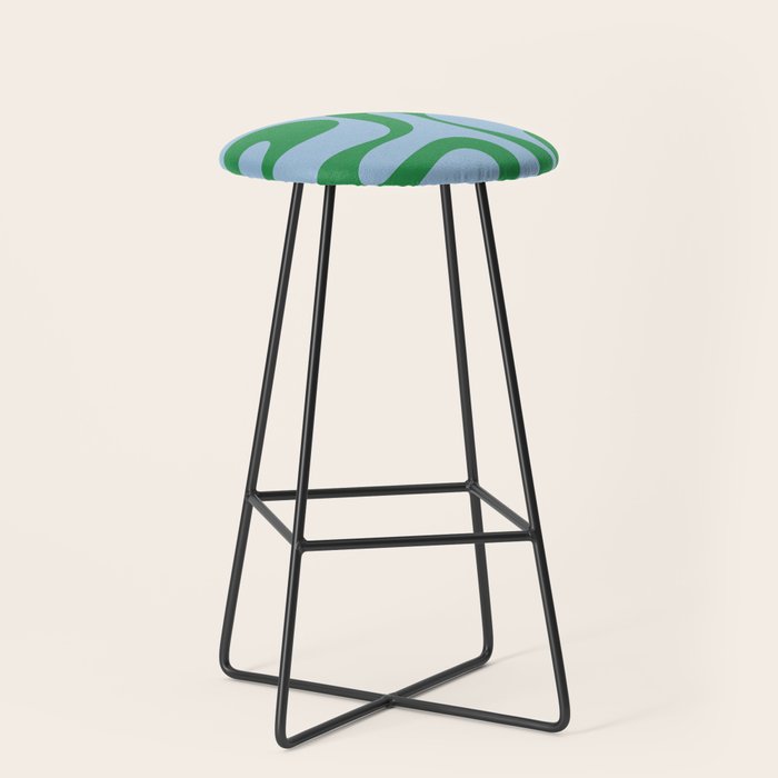 Soft Curves Retro Modern Abstract Pattern in Green and Light Blue Stool Gallery Image 1