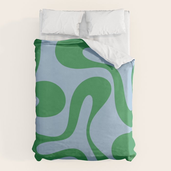 Soft Curves Retro Modern Abstract Pattern in Green and Light Blue Duvet Cover Gallery Image 6