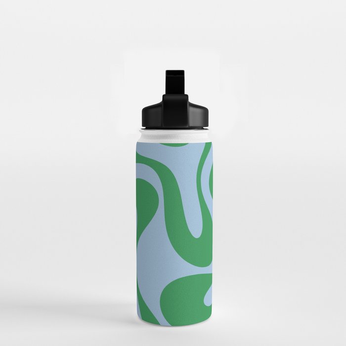 Soft Curves Retro Modern Abstract Pattern in Green and Light Blue Water Bottle Gallery Image 2