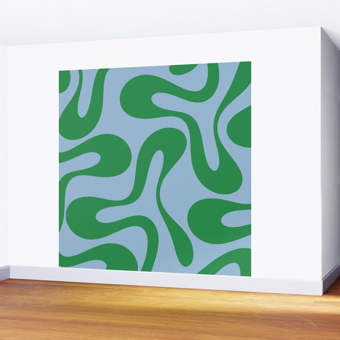Soft Curves Retro Modern Abstract Pattern in Green and Light Blue Wall Mural Gallery Image 2
