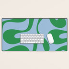 Soft Curves Retro Modern Abstract Pattern in Green and Light Blue Desk Mat Gallery Image 1