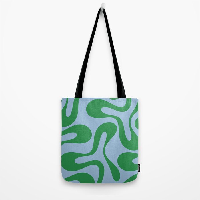 Soft Curves Retro Modern Abstract Pattern in Green and Light Blue Tote Bag Gallery Image 2
