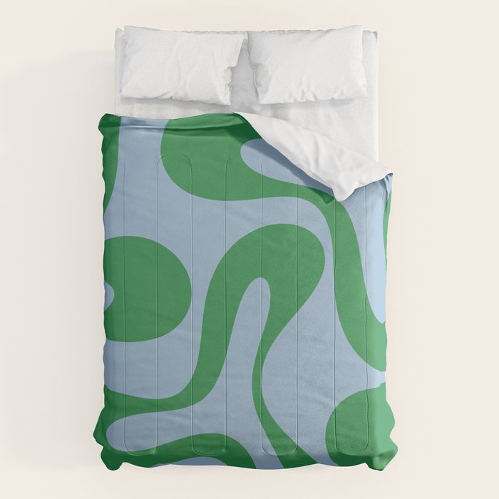 Soft Curves Retro Modern Abstract Pattern in Green and Light Blue Comforter Gallery Image 1