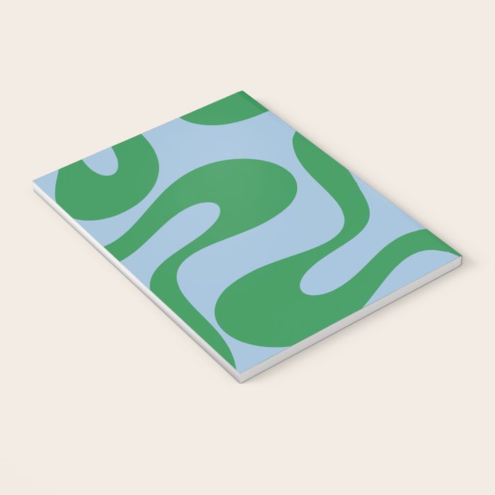 Soft Curves Retro Modern Abstract Pattern in Green and Light Blue Notebook Gallery Image 3
