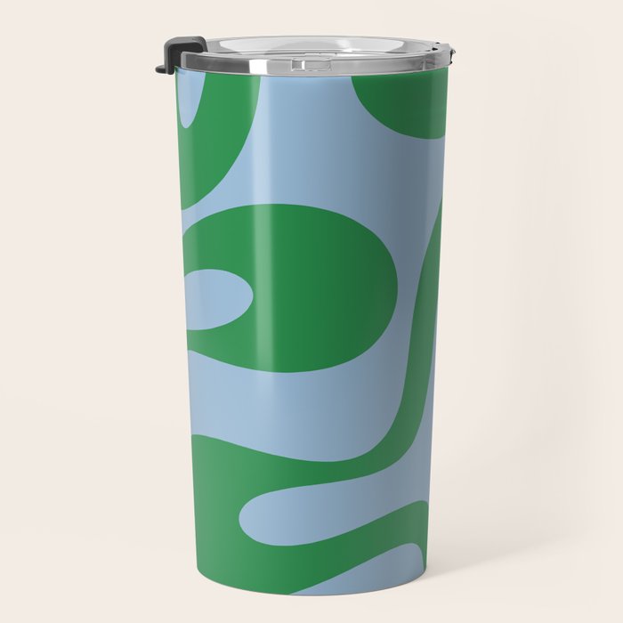 Soft Curves Retro Modern Abstract Pattern in Green and Light Blue Travel Mug Gallery Image 3