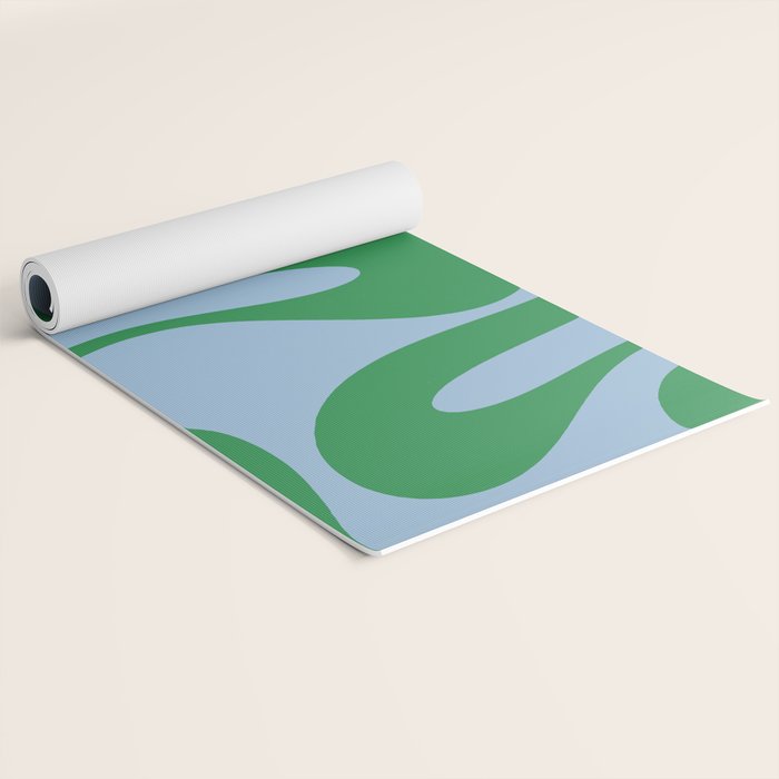 Soft Curves Retro Modern Abstract Pattern in Green and Light Blue Yoga Mat Gallery Image 2