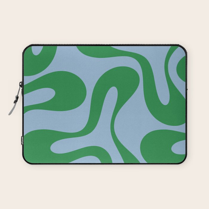 Soft Curves Retro Modern Abstract Pattern in Green and Light Blue Laptop Sleeve Gallery Image 1
