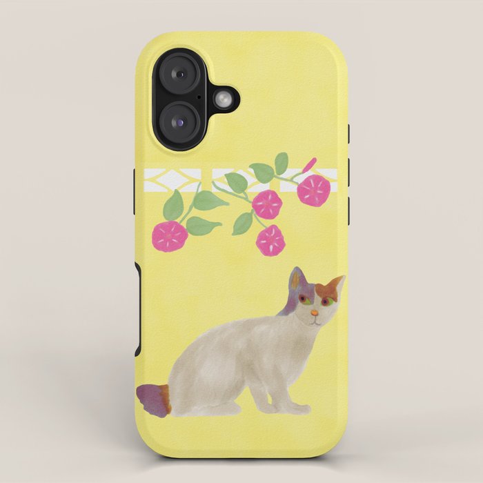 Calico Cat and Flower on Yellow iPhone Case Gallery Image 1