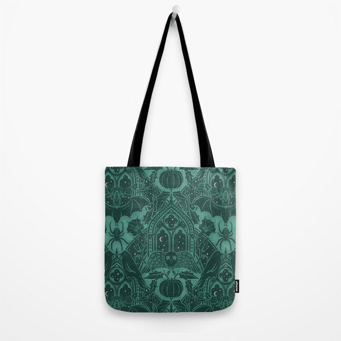Gothic Halloween Damask - terrifying teal Tote Bag Gallery Image 2