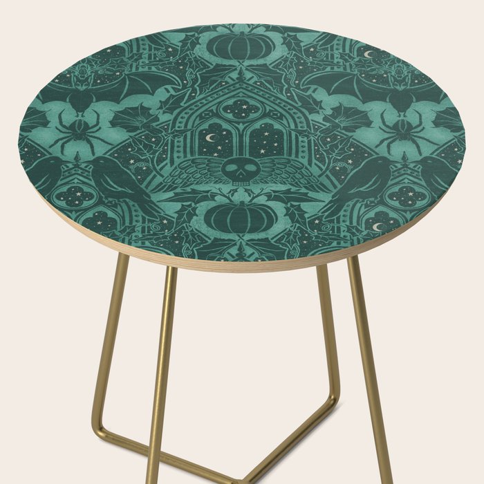 Gothic Halloween Damask - terrifying teal Side Table Gallery Image 2