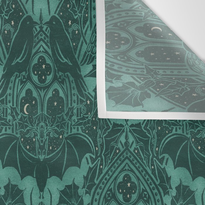 Gothic Halloween Damask - terrifying teal Wall Tapestry Gallery Image 3