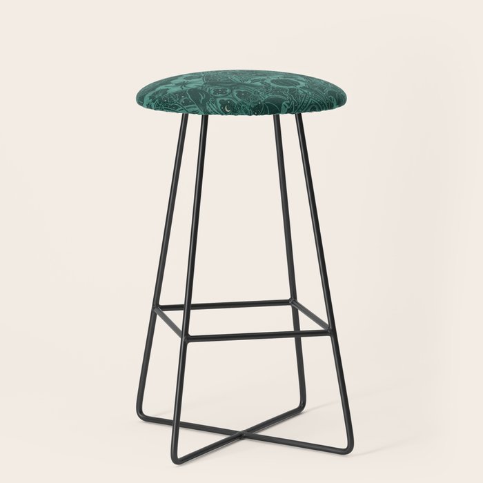 Gothic Halloween Damask - terrifying teal Stool Gallery Image 1