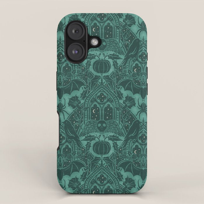 Gothic Halloween Damask - terrifying teal iPhone Case Gallery Image 1