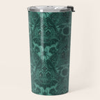 Gothic Halloween Damask - terrifying teal Travel Mug Gallery Image 2