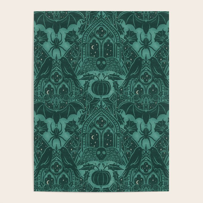 Gothic Halloween Damask - terrifying teal Poster Gallery Image 4