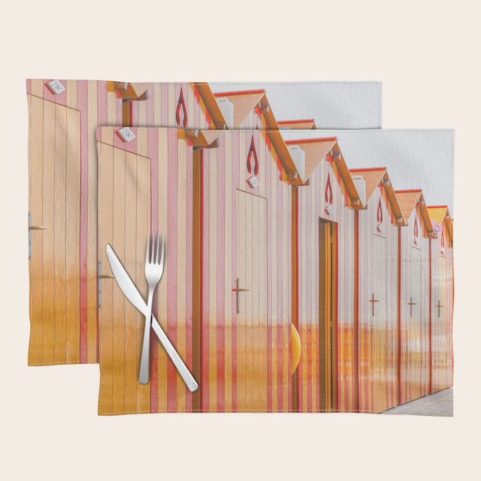 Sorrento Stripes | Red And Orange Beach Changing Rooms Art Print | Amalfi Coast Italy Travel Photography Placemat Gallery Image 1