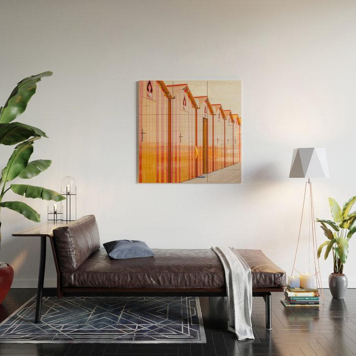 Sorrento Stripes | Red And Orange Beach Changing Rooms Art Print | Amalfi Coast Italy Travel Photography Wood Wall Art Gallery Image 2