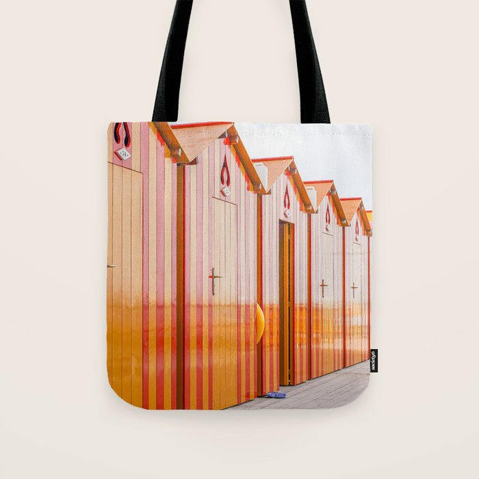 Sorrento Stripes | Red And Orange Beach Changing Rooms Art Print | Amalfi Coast Italy Travel Photography Tote Bag Gallery Image 1