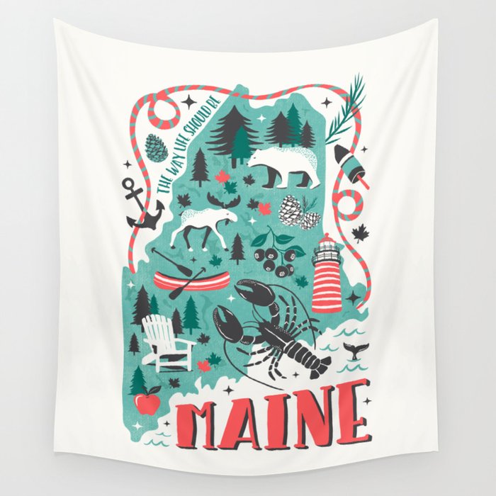 Maine Map Wall Tapestry Gallery Image 4