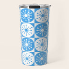 Atomic Dots Checkered Mid Century Modern Retro Blue and White Pattern Travel Mug Gallery Image 1