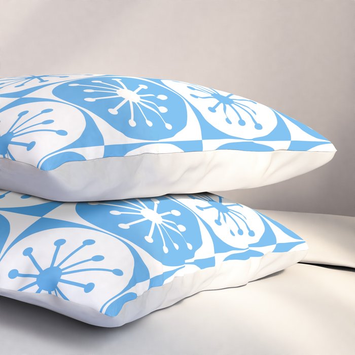 Atomic Dots Checkered Mid Century Modern Retro Blue and White Pattern Pillow Sham Gallery Image 3