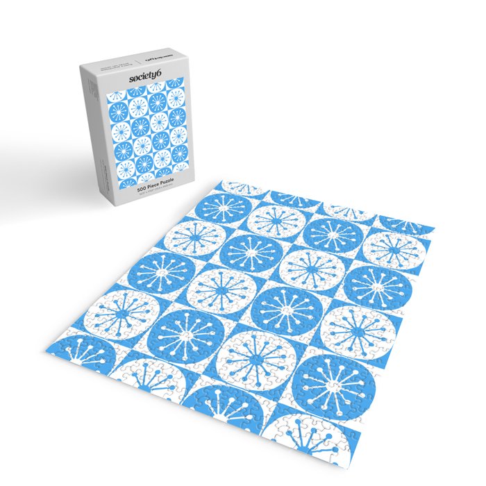 Atomic Dots Checkered Mid Century Modern Retro Blue and White Pattern Jigsaw Puzzle Gallery Image 2