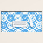 Atomic Dots Checkered Mid Century Modern Retro Blue and White Pattern Desk Mat Gallery Image 1