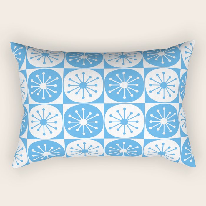 Atomic Dots Checkered Mid Century Modern Retro Blue and White Pattern Rectangular Pillow Gallery Image 1