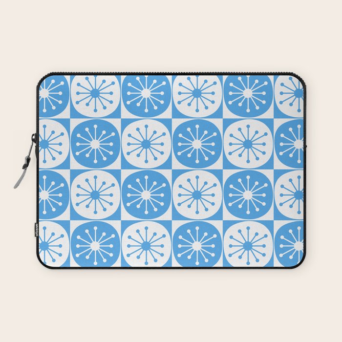 Atomic Dots Checkered Mid Century Modern Retro Blue and White Pattern Laptop Sleeve Gallery Image 1