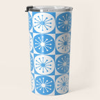 Atomic Dots Checkered Mid Century Modern Retro Blue and White Pattern Travel Mug Gallery Image 3