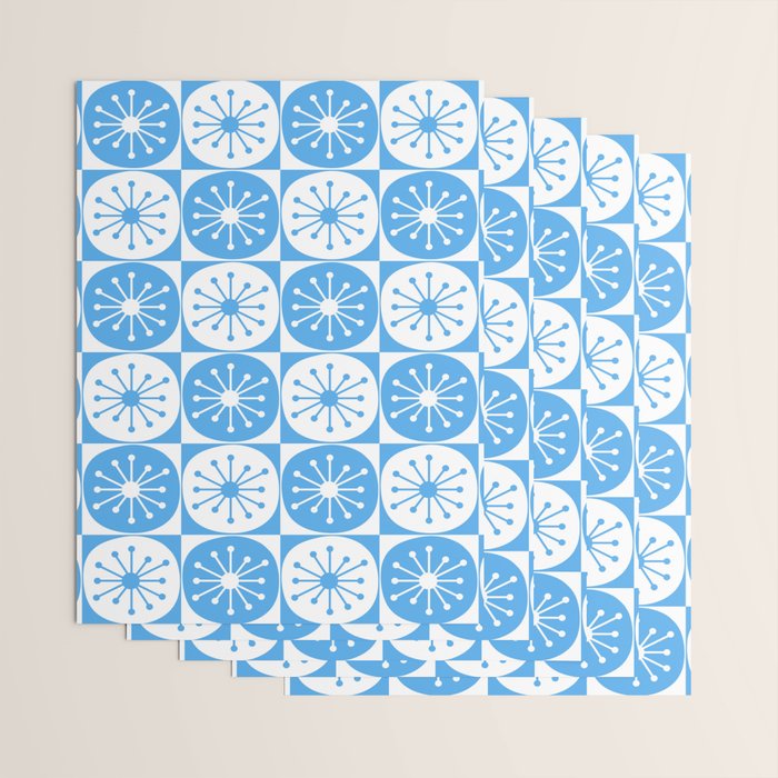 Atomic Dots Checkered Mid Century Modern Retro Blue and White Pattern Wrapping Paper Gallery Image 3