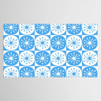 Atomic Dots Checkered Mid Century Modern Retro Blue and White Pattern Tablecloth Gallery Image 2