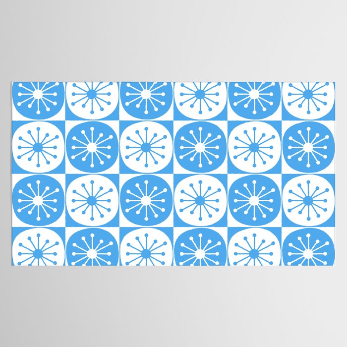 Atomic Dots Checkered Mid Century Modern Retro Blue and White Pattern Tablecloth Gallery Image 2